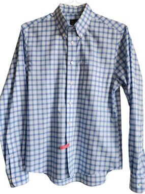 M Blue Shirt Slim Fit Casual Jos A Bank Check Plaid Checked Cotton Traveler Mens